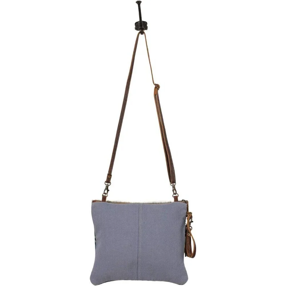 Upcycled Canvas Leather Crossbody Bag Small Zipper Closure Womens